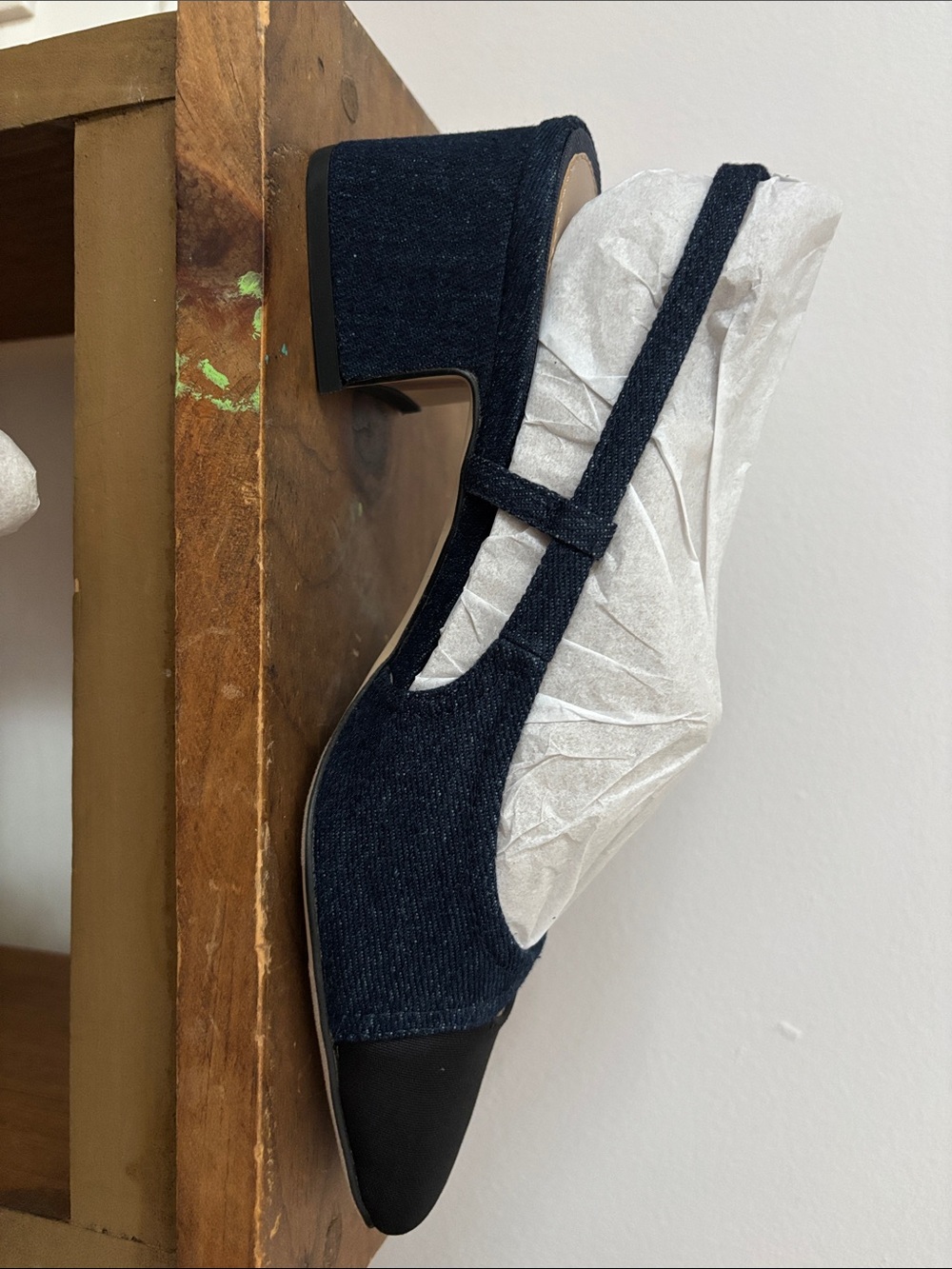 Sam Edelman Tarra Women's Navy Denim Slingback Block Heel Shoes - Picture 3 of 8